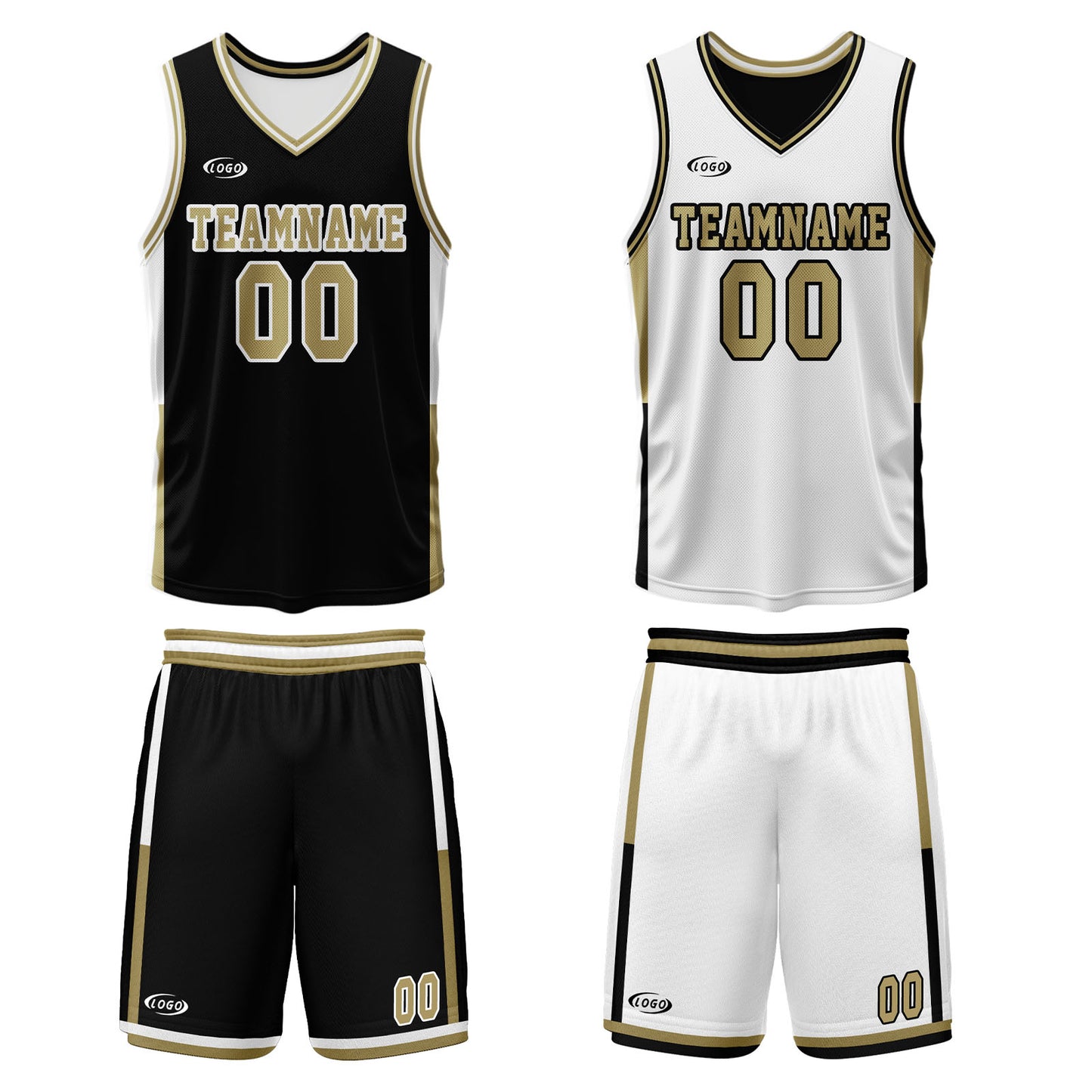 Custom Black White Gold Reversible Basketball Suit for Adults and Kids Personalized Jersey
