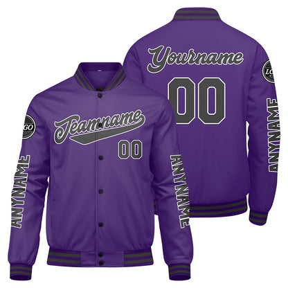 Custom Purple Grey Varsity Jackets for Men Women Youth Personalized Letterman Jackets