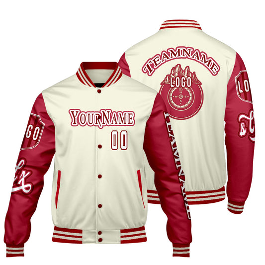 Custom White Red Letterman Varsity Jacket Personalized Embroidery Printing