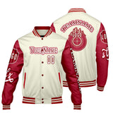 Custom White Red Letterman Varsity Jacket Personalized Embroidery Printing