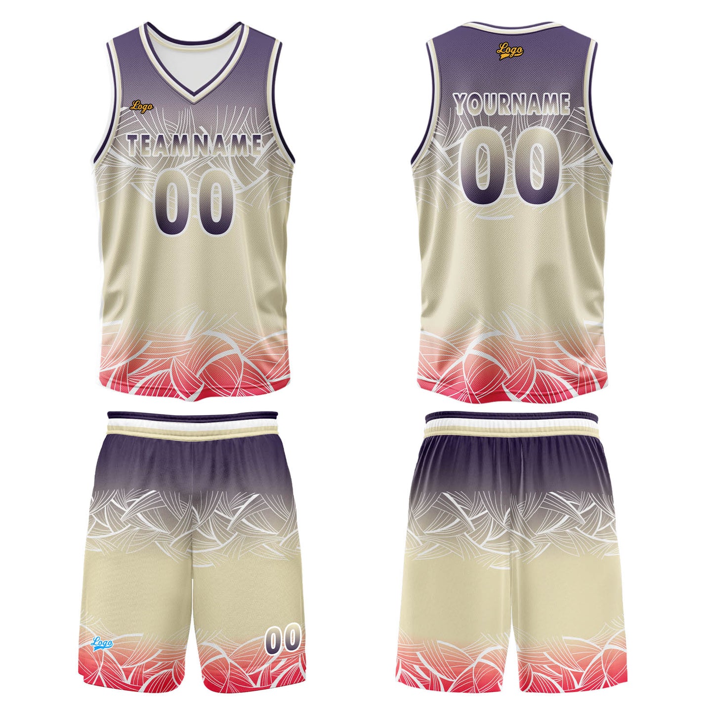 Custom Purple Flesh Color Basketball Jersey Uniform Suit Printed Your Logo Name Number
