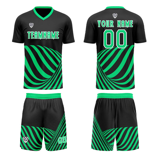 Custom Black Green Uniform Jersey Kids Adults Personalized Set Jersey Shirt