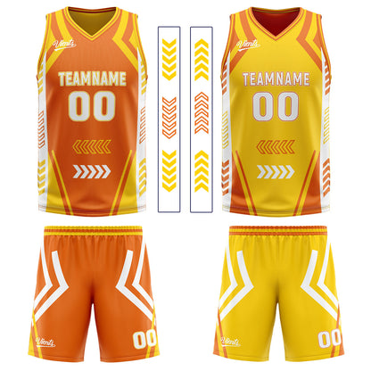 Custom Orange Yellow Reversible Basketball Suit for Adults and Kids Personalized Jersey