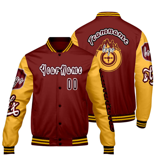 Custom Red Yellow Letterman Varsity Jacket Personalized Embroidery Printing