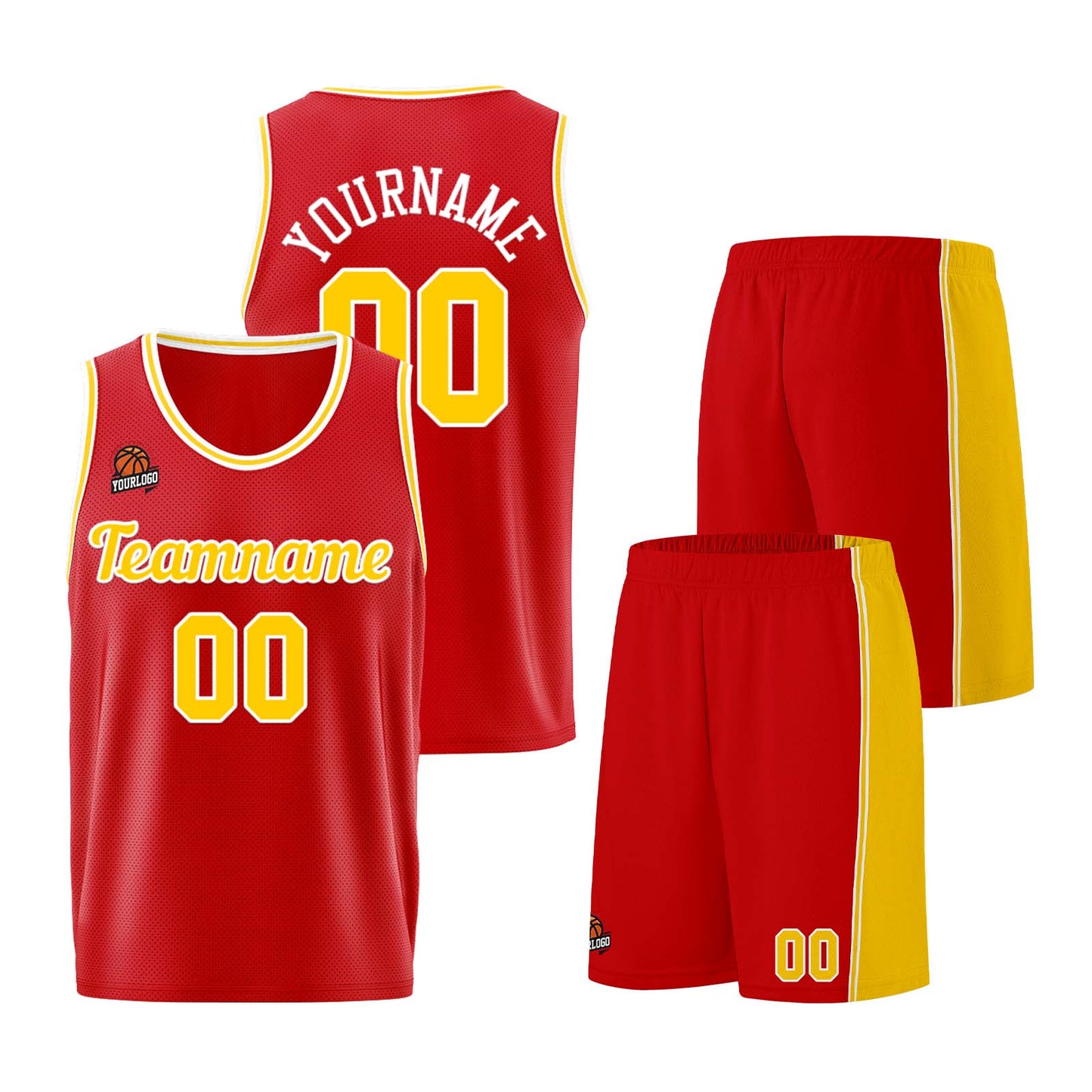 Custom Red Yellow Basketball Jersey for Men Women Adult Youth Stitched Name Number Logo
