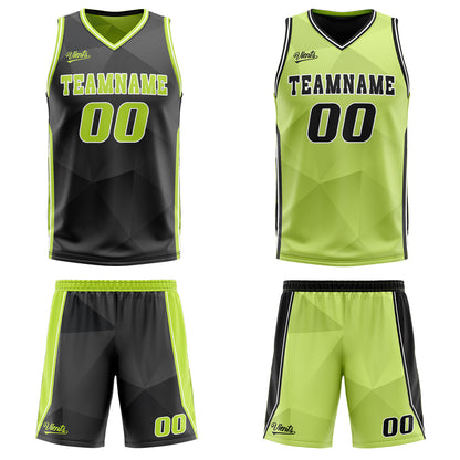 Custom Black Light Green Reversible Basketball Suit for Adults and Kids Personalized Jersey