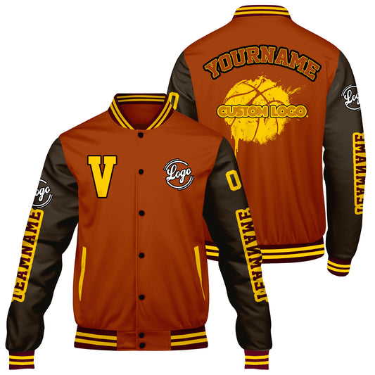 Custom Dull Orange Brown Varsity Jackets for Men Women Youth Personalized Letterman Jackets