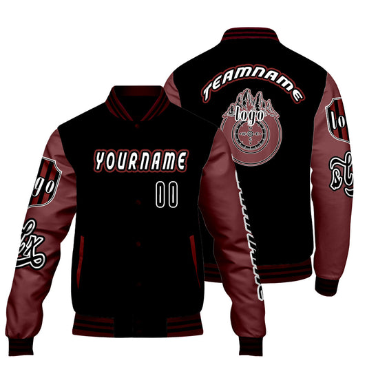 Custom Black Red Letterman Varsity Jacket Personalized Embroidery Printing