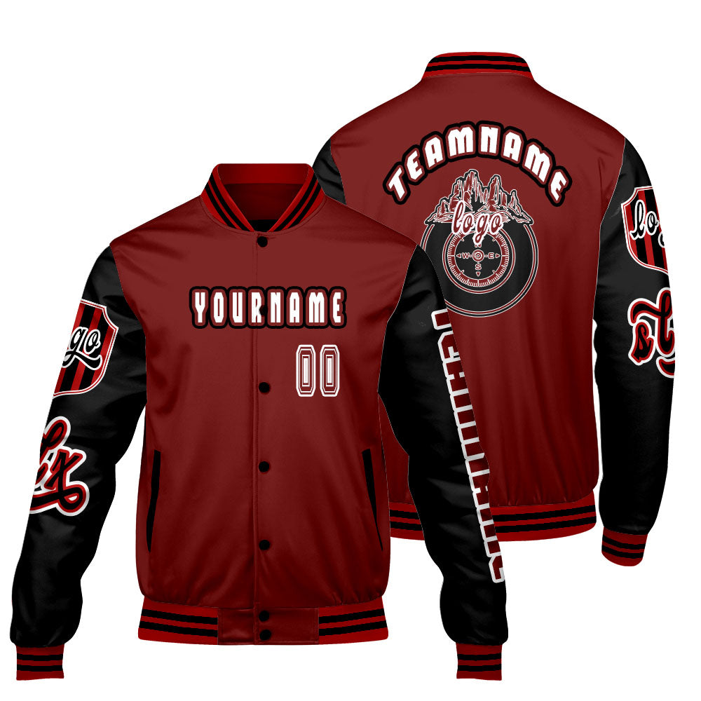 Custom Red Black Letterman Varsity Jacket Personalized Embroidery Printing