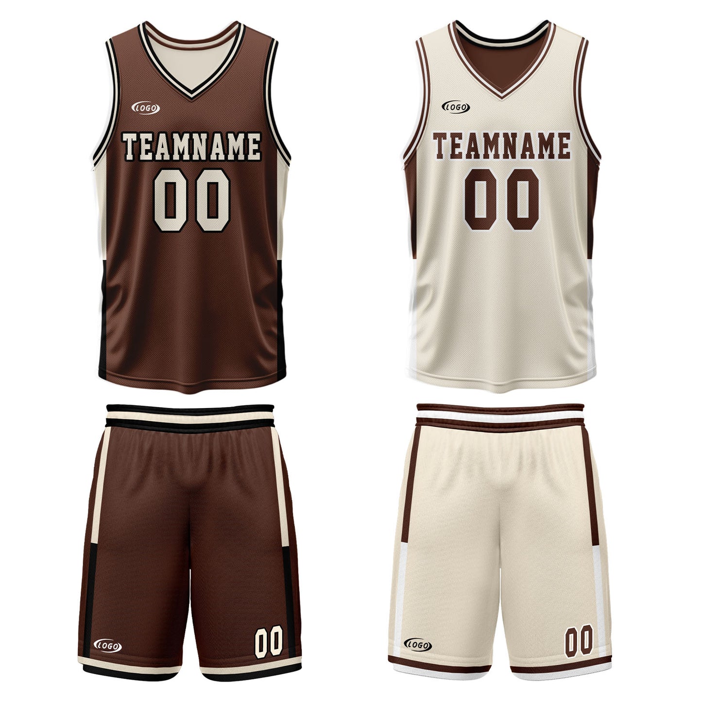 Custom Brown Cream Reversible Basketball Suit for Adults and Kids Personalized Jersey