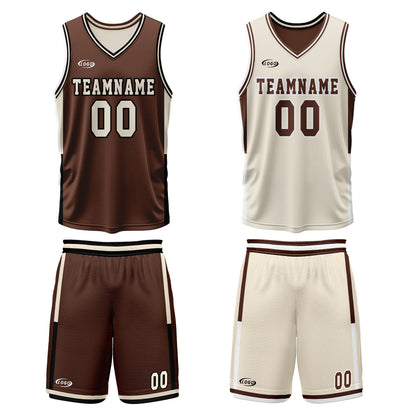 Custom Brown Cream Reversible Basketball Suit for Adults and Kids Personalized Jersey