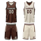 Custom Brown Cream Reversible Basketball Suit for Adults and Kids Personalized Jersey
