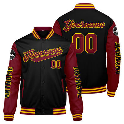 Custom Crimson Black Yellow Varsity Jackets for Men Women Youth Personalized Letterman Jackets