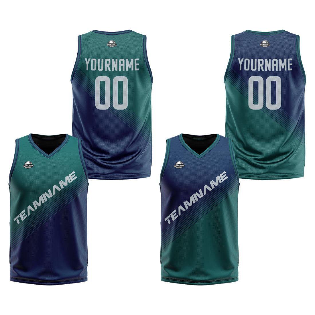 Custom Green Blue Reversible Basketball Suit for Adults and Kids Personalized Jersey