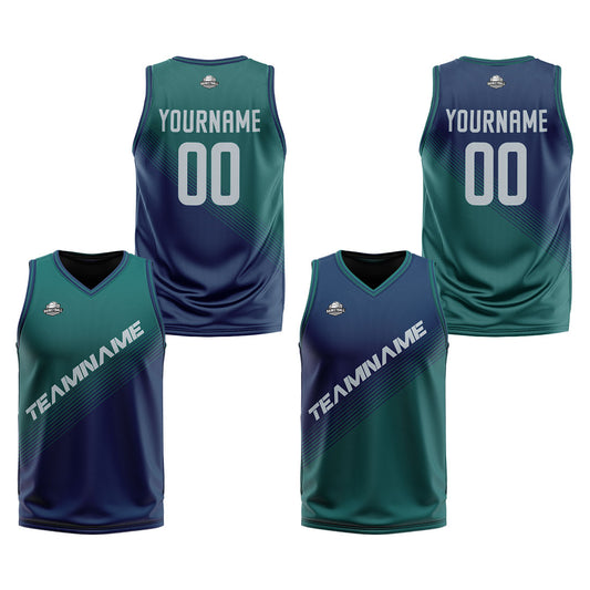 Custom Green Blue Reversible Basketball Suit for Adults and Kids Personalized Jersey