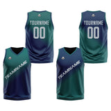 Custom Green Blue Reversible Basketball Suit for Adults and Kids Personalized Jersey