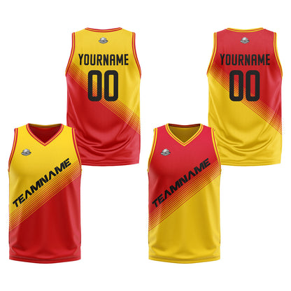 Custom Yellow Red Reversible Basketball Suit for Adults and Kids Personalized Jersey