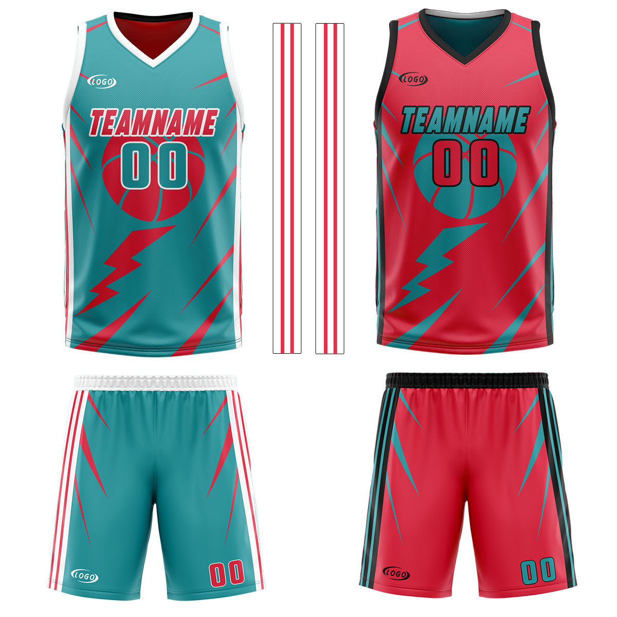 Custom Cyan Red Reversible Basketball Suit for Adults and Kids Personalized Jersey