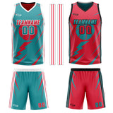 Custom Cyan Red Reversible Basketball Suit for Adults and Kids Personalized Jersey