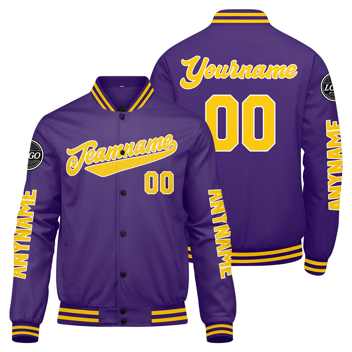 Custom Purple Yellow Varsity Jackets for Men Women Youth Personalized Letterman Jackets