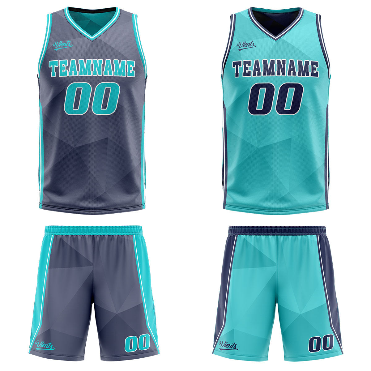 Custom Navy Cyan Reversible Basketball Suit for Adults and Kids Personalized Jersey