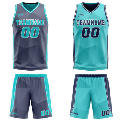Custom Navy Cyan Reversible Basketball Suit for Adults and Kids Personalized Jersey