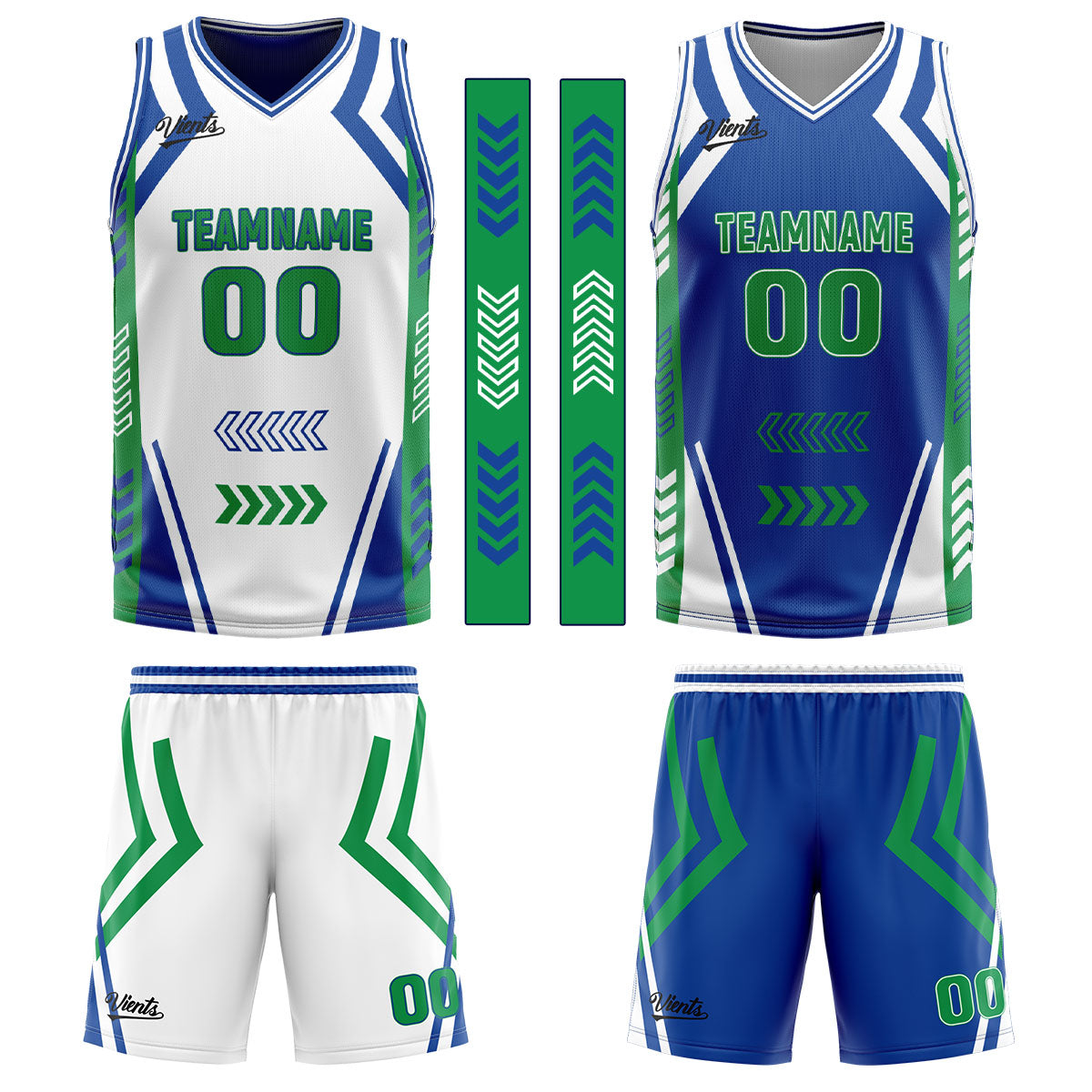 Custom White Blue Green Reversible Basketball Suit for Adults and Kids Personalized Jersey