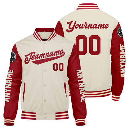 Custom Red Cream Varsity Jackets for Men Women Youth Personalized Letterman Jackets
