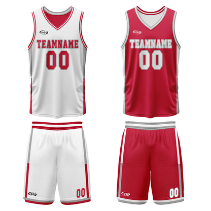 Custom White Red Reversible Basketball Suit for Adults and Kids Personalized Jersey