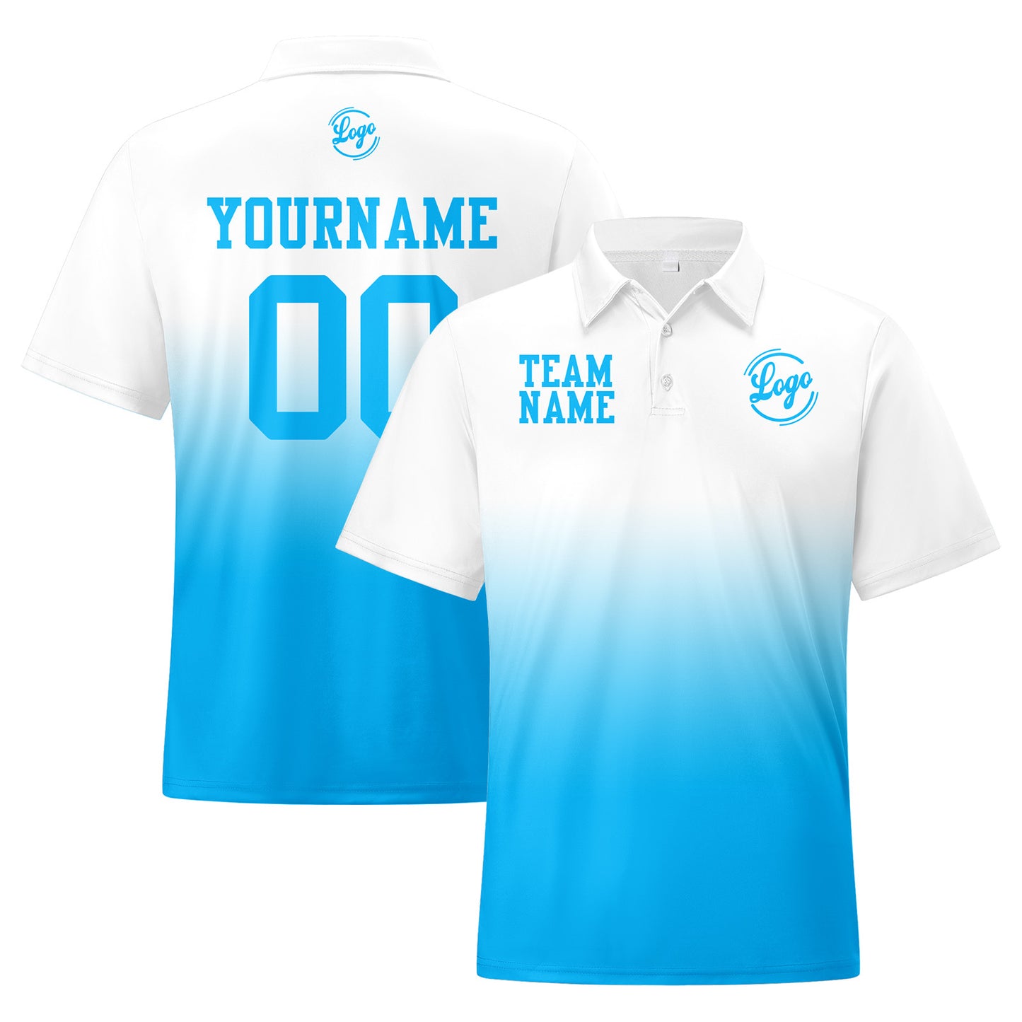 Custom White Blue Football Gradient Polo Shirts  Add Your Unique Logo/Name/Number