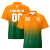 Custom Orange Green Football Gradient Polo Shirts  Add Your Unique Logo/Name/Number