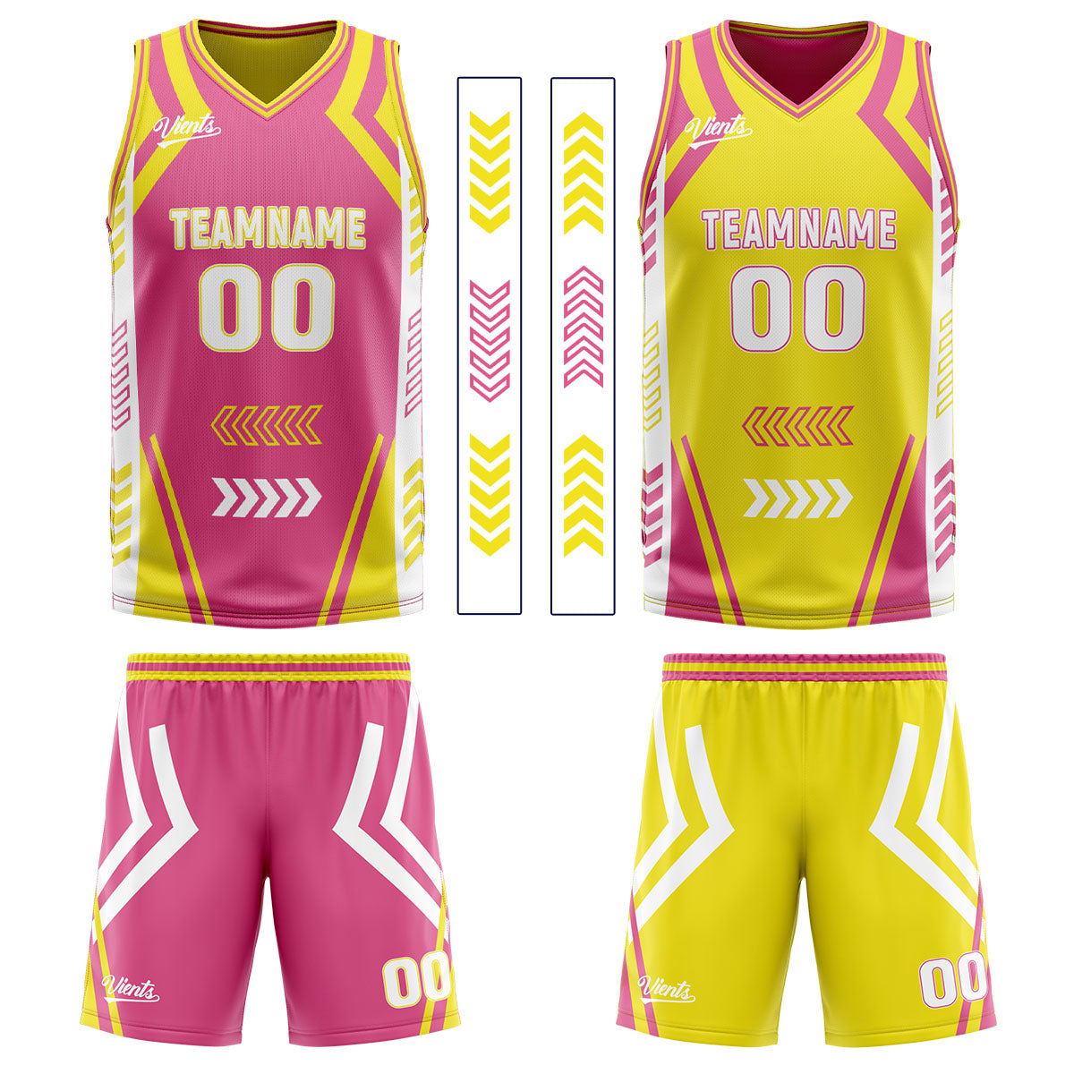 Custom Pink Yellow Reversible Basketball Suit for Adults and Kids Personalized Jersey
