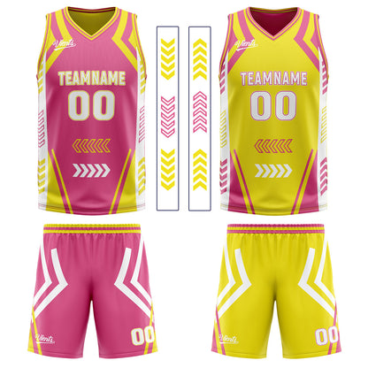 Custom Pink Yellow Reversible Basketball Suit for Adults and Kids Personalized Jersey