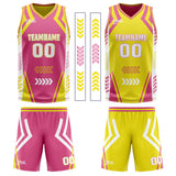 Custom Pink Yellow Reversible Basketball Suit for Adults and Kids Personalized Jersey