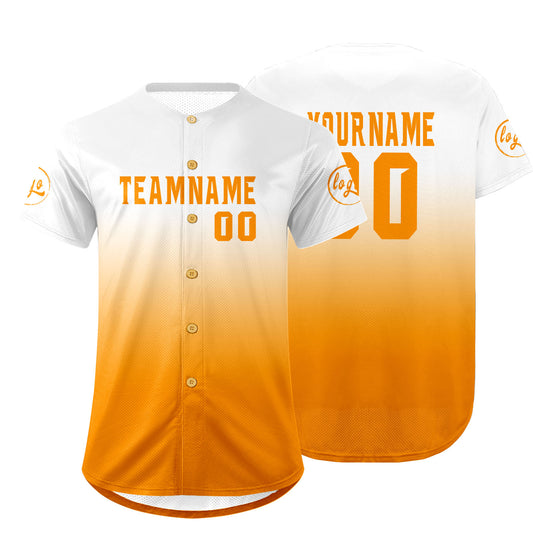 Custom White Orange Baseball Jersey Personalized Gradient Team Uniforms Shirt with Name Number