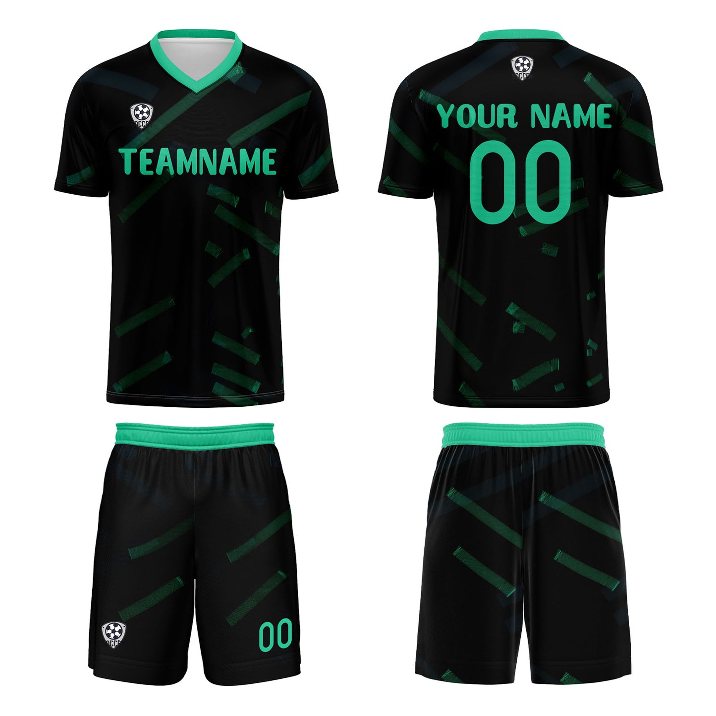 Custom Black Grass Green Soccer Uniform Jersey Kids Adults Personalized Set Jersey Shirt