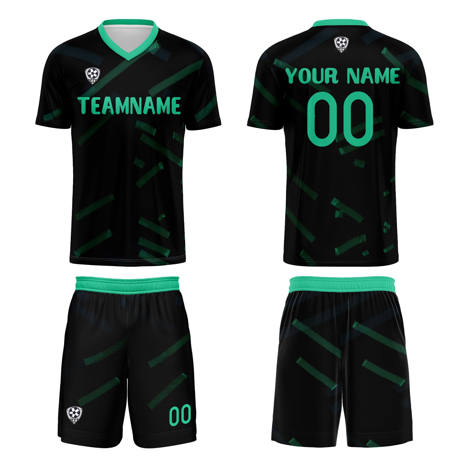 Custom Black Grass Green Soccer Uniform Jersey Kids Adults Personalized Set Jersey Shirt