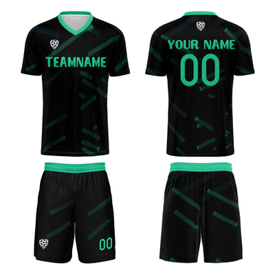 Custom Black Grass Green Soccer Uniform Jersey Kids Adults Personalized Set Jersey Shirt