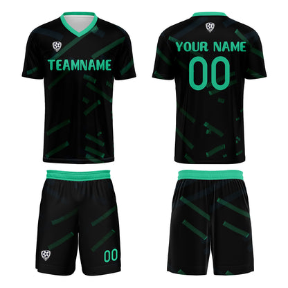 Custom Black Grass Green Soccer Uniform Jersey Kids Adults Personalized Set Jersey Shirt