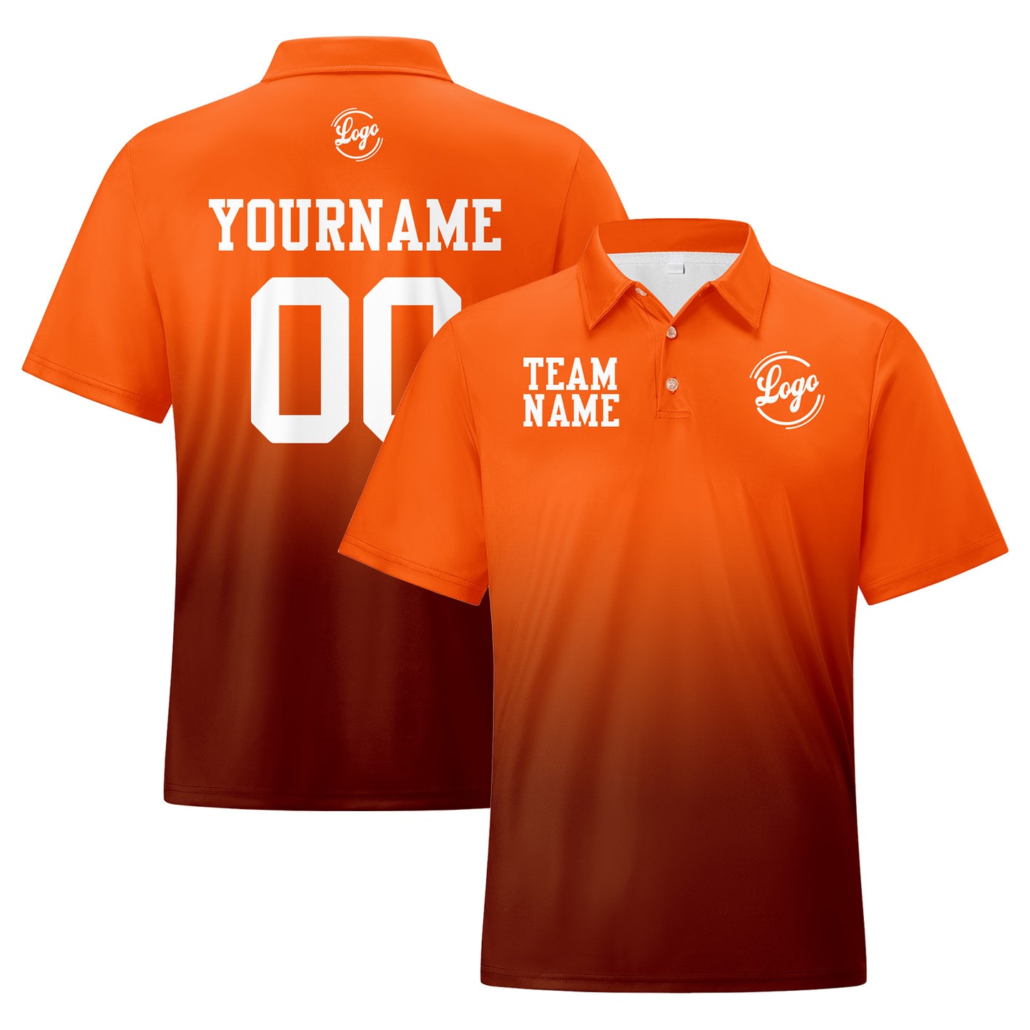 Custom Orange Brown Football Gradient Polo Shirts  Add Your Unique Logo/Name/Number