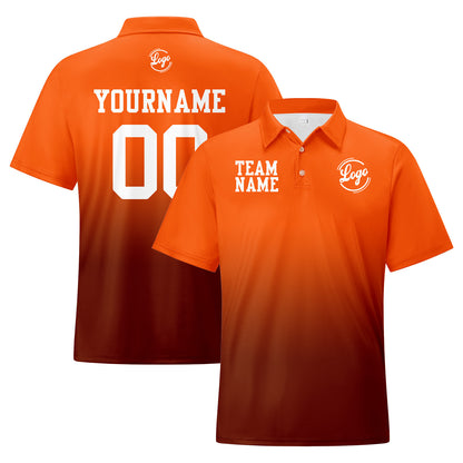 Custom Orange Brown Football Gradient Polo Shirts  Add Your Unique Logo/Name/Number