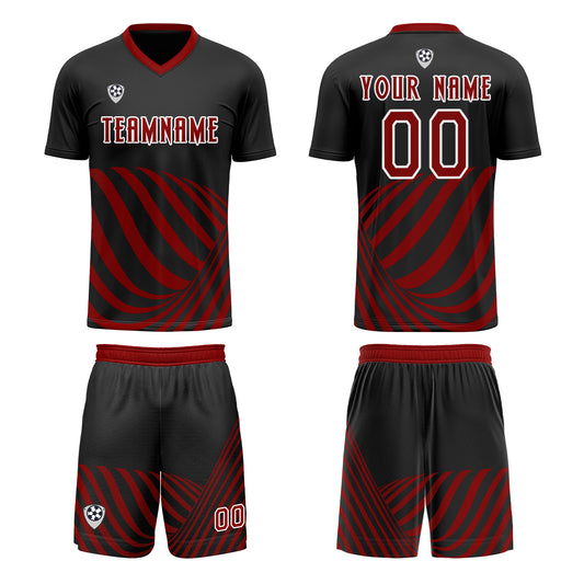 Custom Black Red Uniform Jersey Kids Adults Personalized Set Jersey Shirt