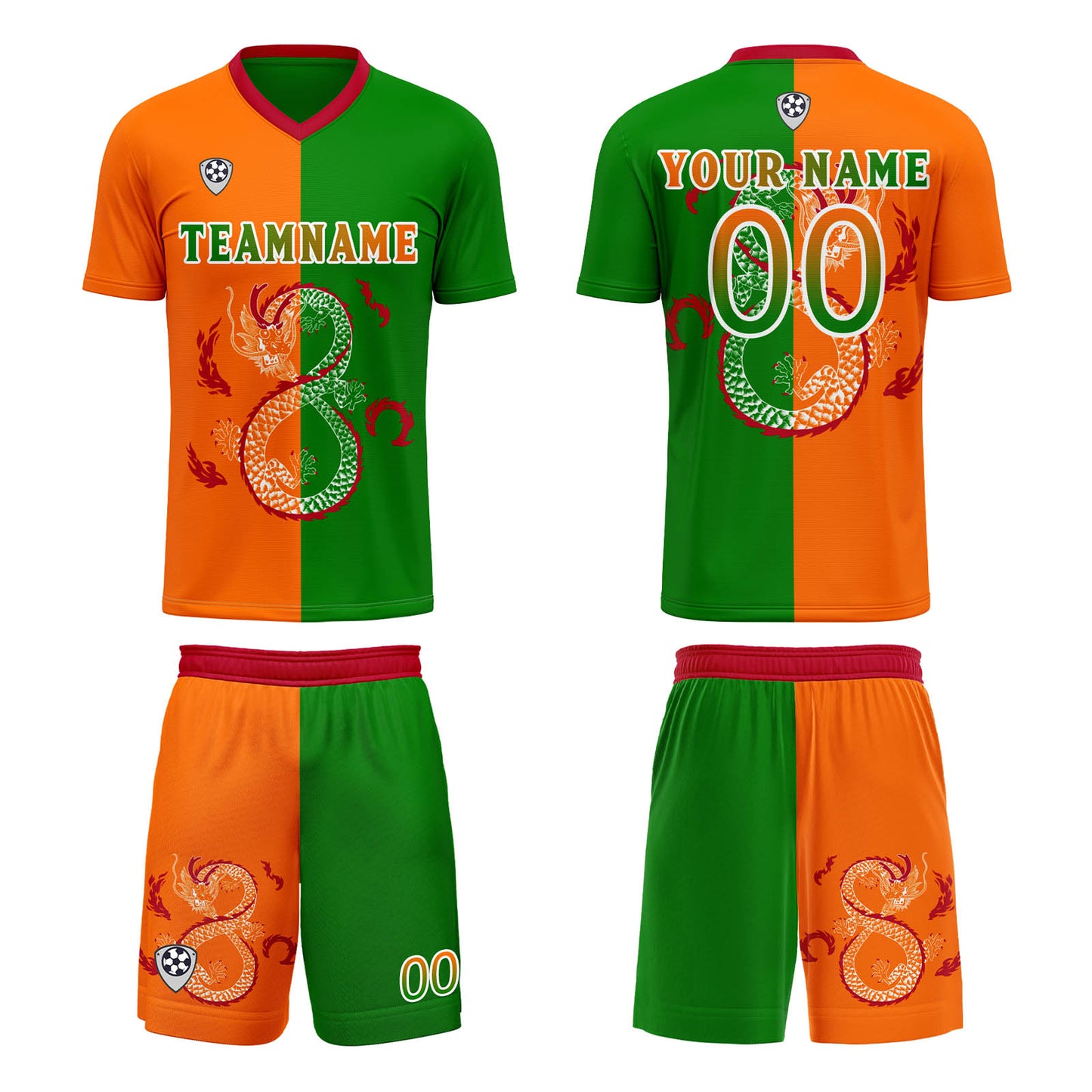 Custom Orange Green Uniform Jersey Kids Adults Personalized Set Jersey Shirt
