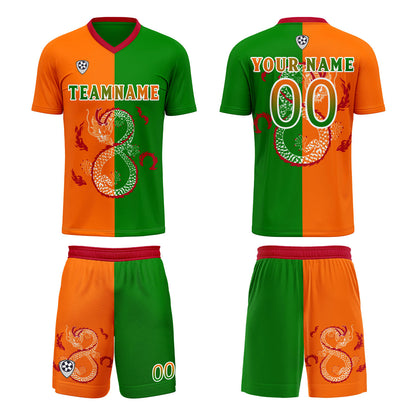 Custom Orange Green Uniform Jersey Kids Adults Personalized Set Jersey Shirt