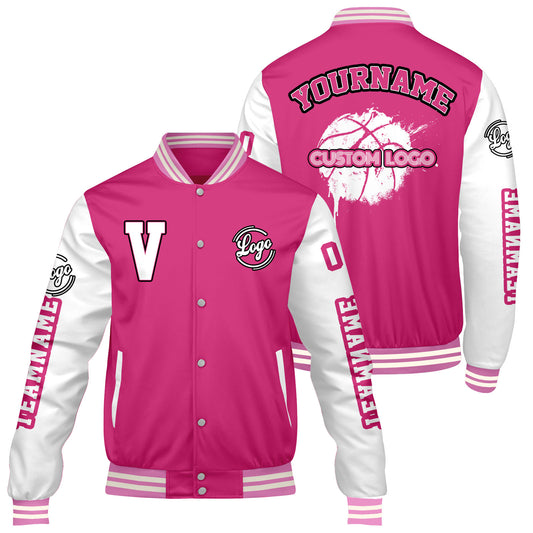 Custom Pink White Varsity Jackets for Men Women Youth Personalized Letterman Jackets