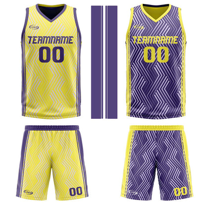 Custom Yellow Purple Reversible Basketball Suit for Adults and Kids Personalized Jersey