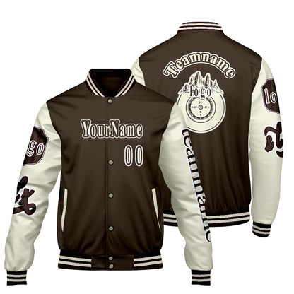 Custom Brown White Letterman Varsity Jacket Personalized Embroidery Printing
