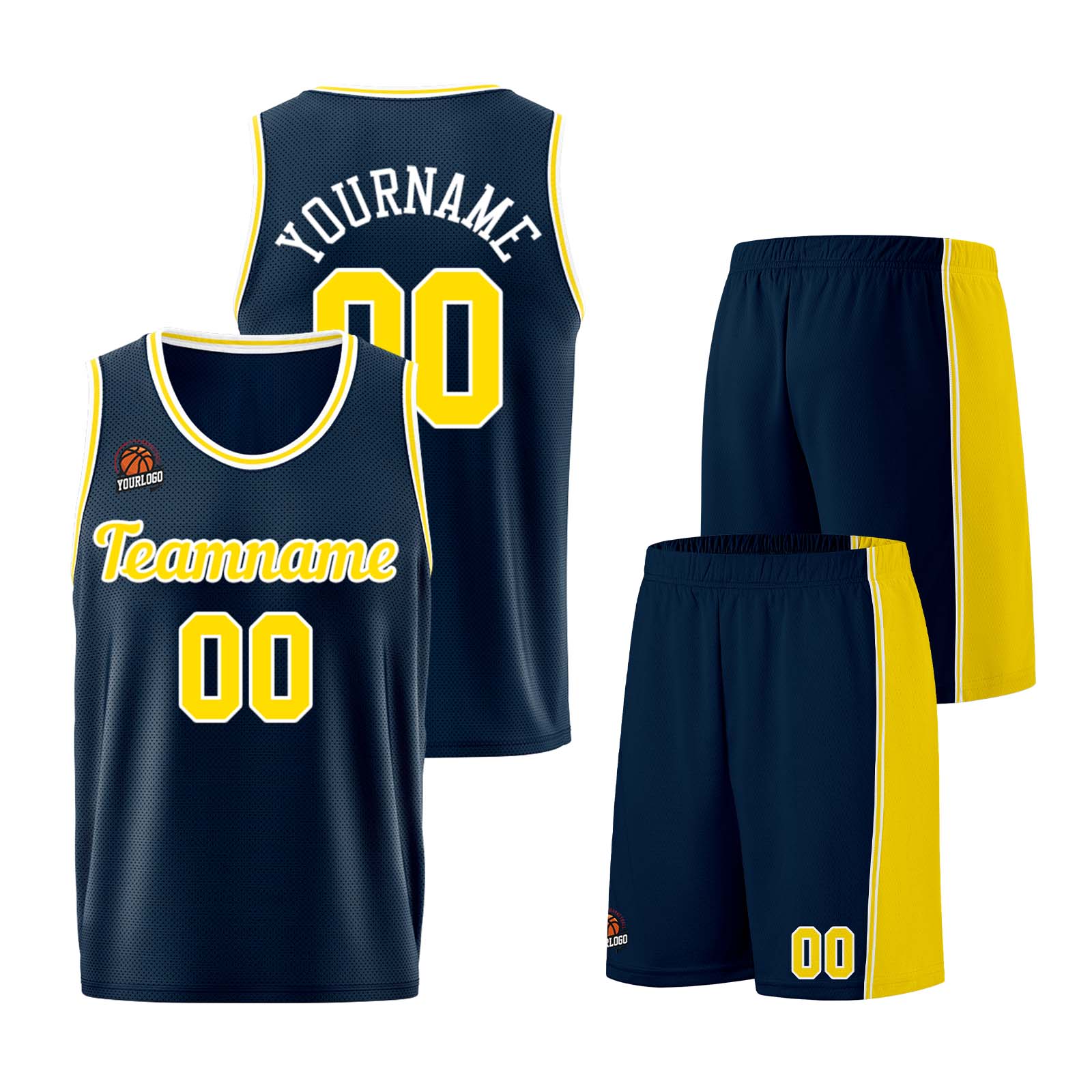 Custom Dark Blue-Yellow Basketball Jersey for Men Women Adult Youth Stitched Name Number Logo