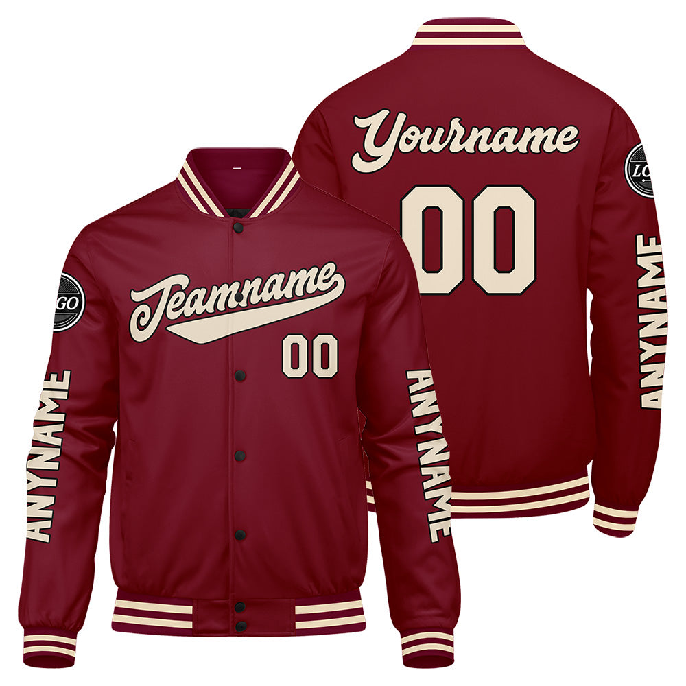 Custom Crimson Cream Varsity Jackets for Men Women Youth Personalized Letterman Jackets