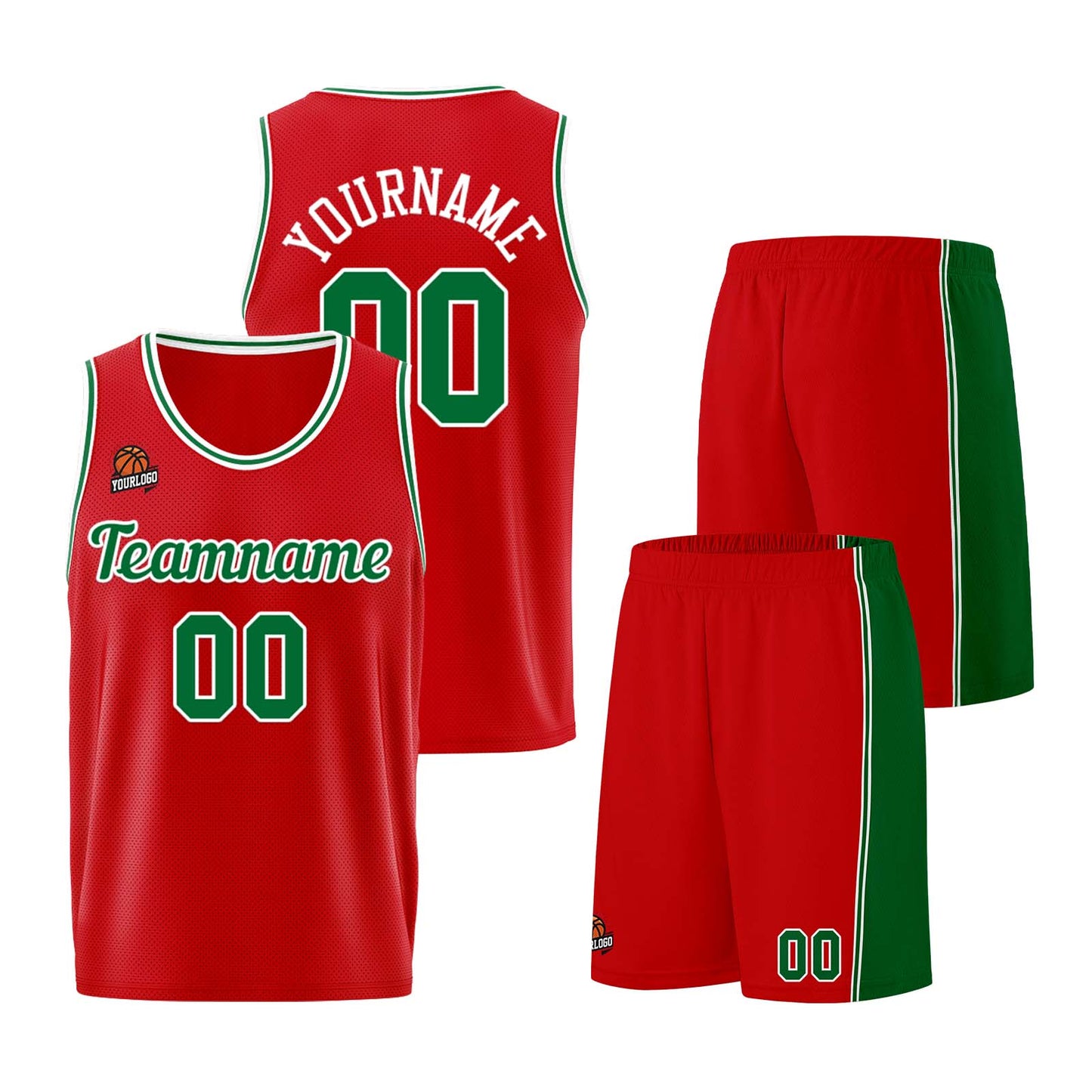 Custom Red Green Basketball Jersey for Men Women Adult Youth Stitched Name Number Logo